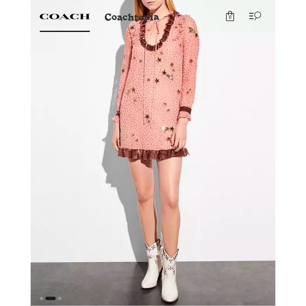 New Coach Embellished Outerspace Print Dress